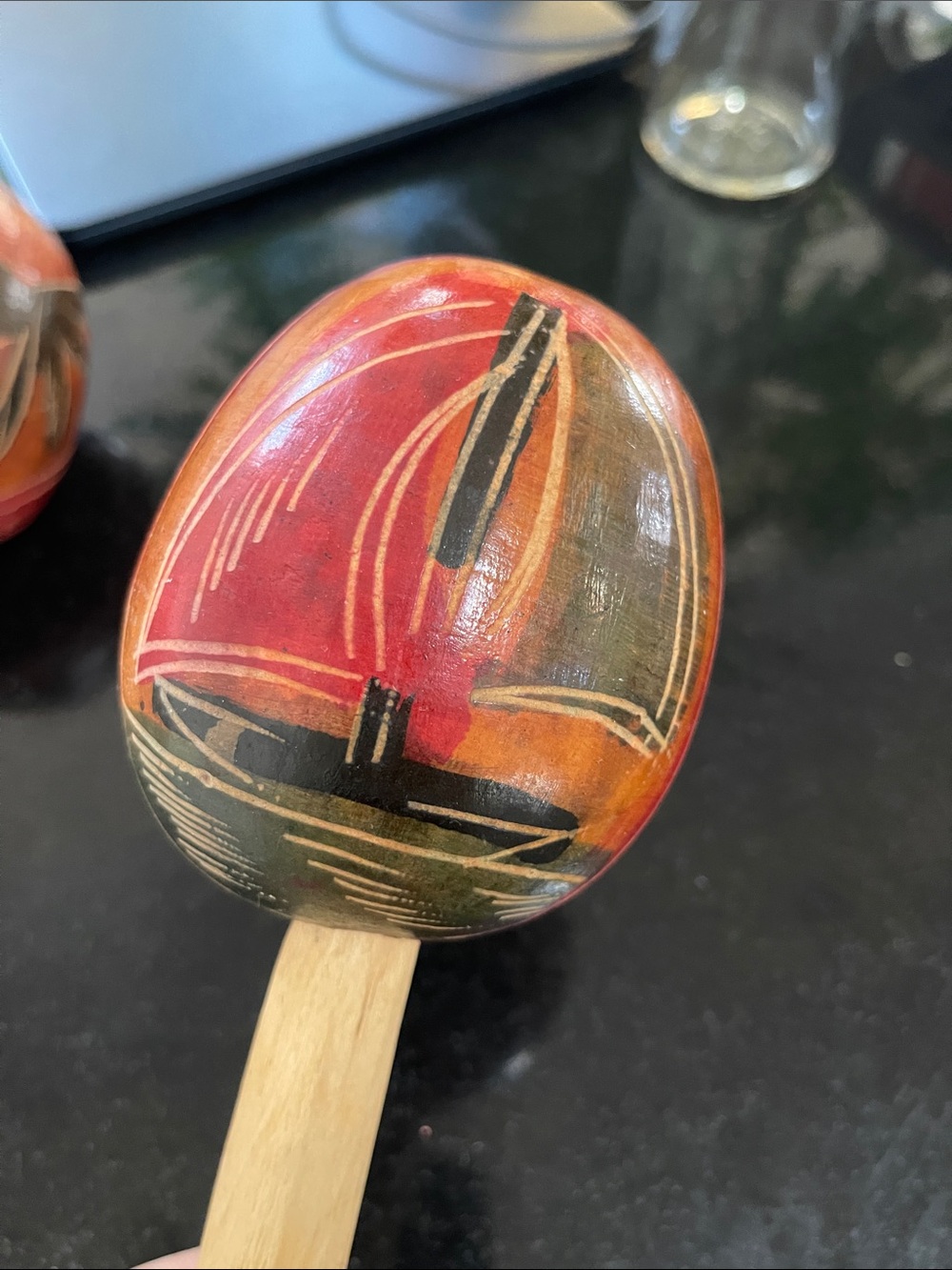 Hand-Painted Red Wooden Maracas - Decorative Home Accent - Picture 4 of 5